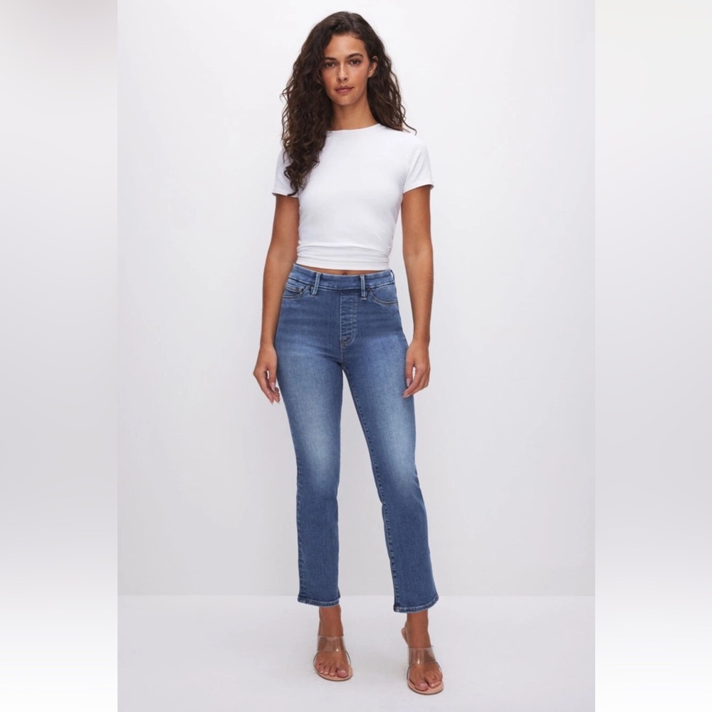 Good American Blue Power Stretch Pull-On Straight Leg Jeans